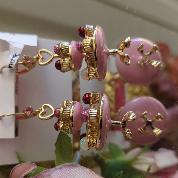 Betsey Johnson Pink and Gold Heart Earrings - Picture 2 of 2